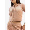 Juicy Couture Classic Velour Hoodie With Juicy Logo Synthetic Women's Beige Hooded Sweatshirt