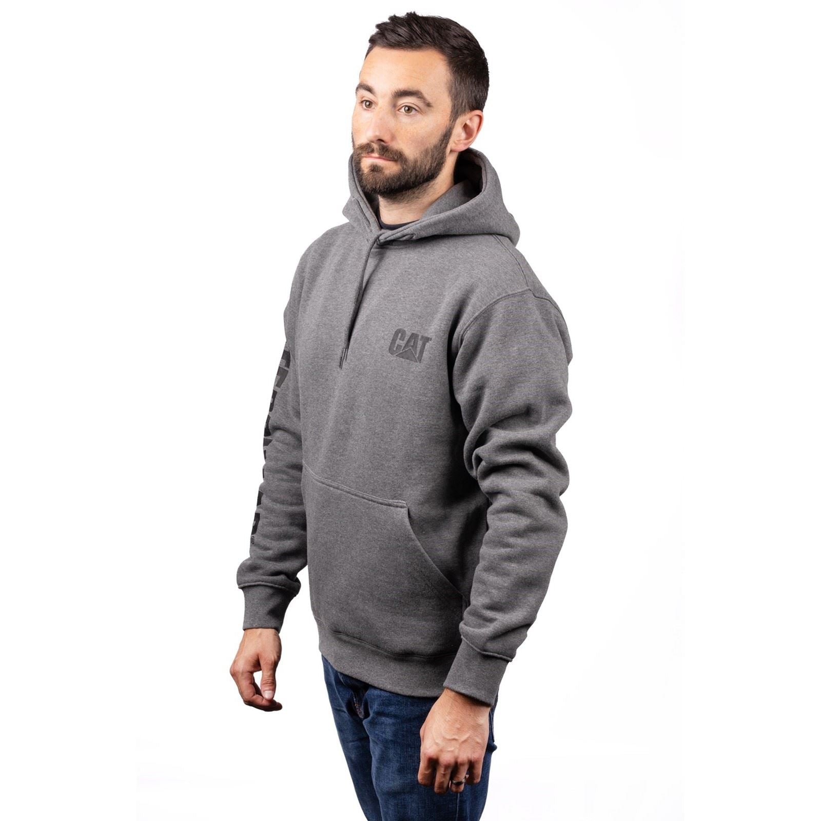 Caterpillar Trademark Banner Cotton Men's Grey Hooded Sweatshirt