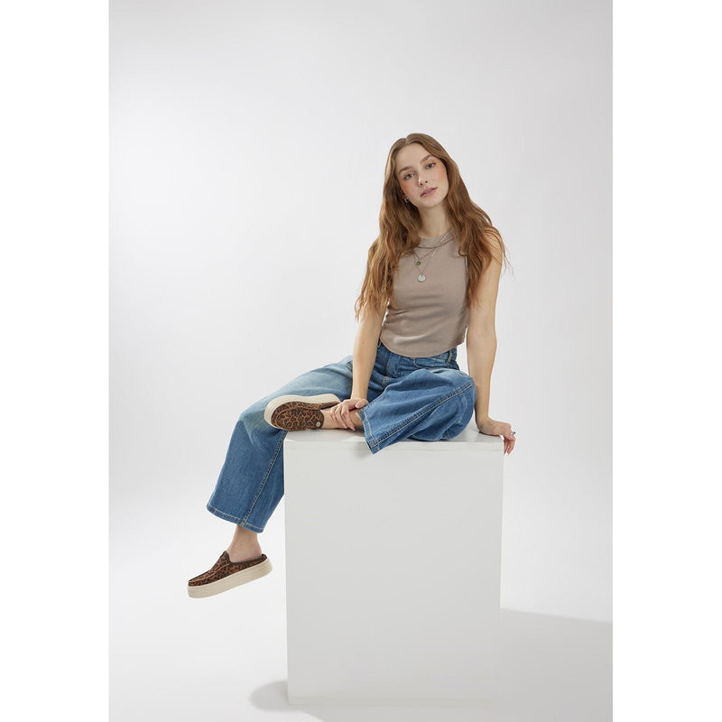 HEYDUDE Austin Lift Classic Leather Women's Brown Leopard Mules