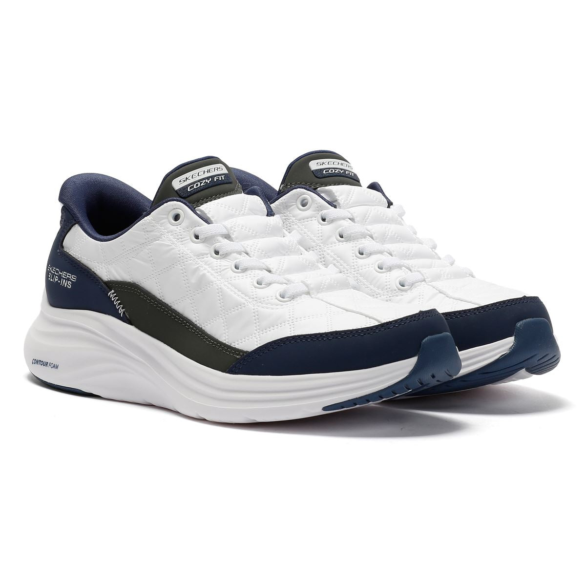 Skechers Slip-Ins Contour Foam Cozy Fit Women's White/Navy Sneakers