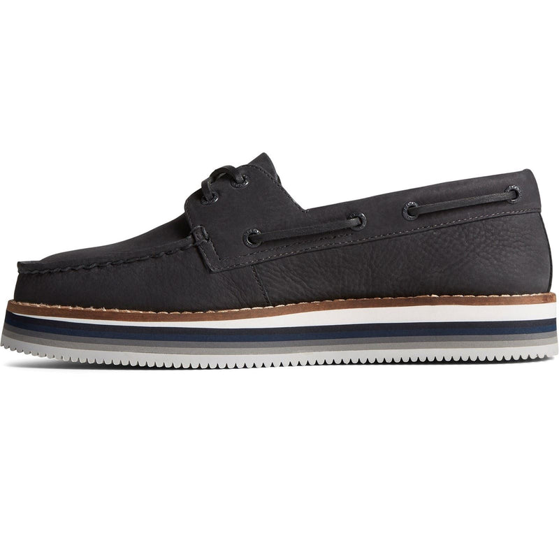 Sperry Authentic Original Stacked Leather Women's Black Boat Shoes