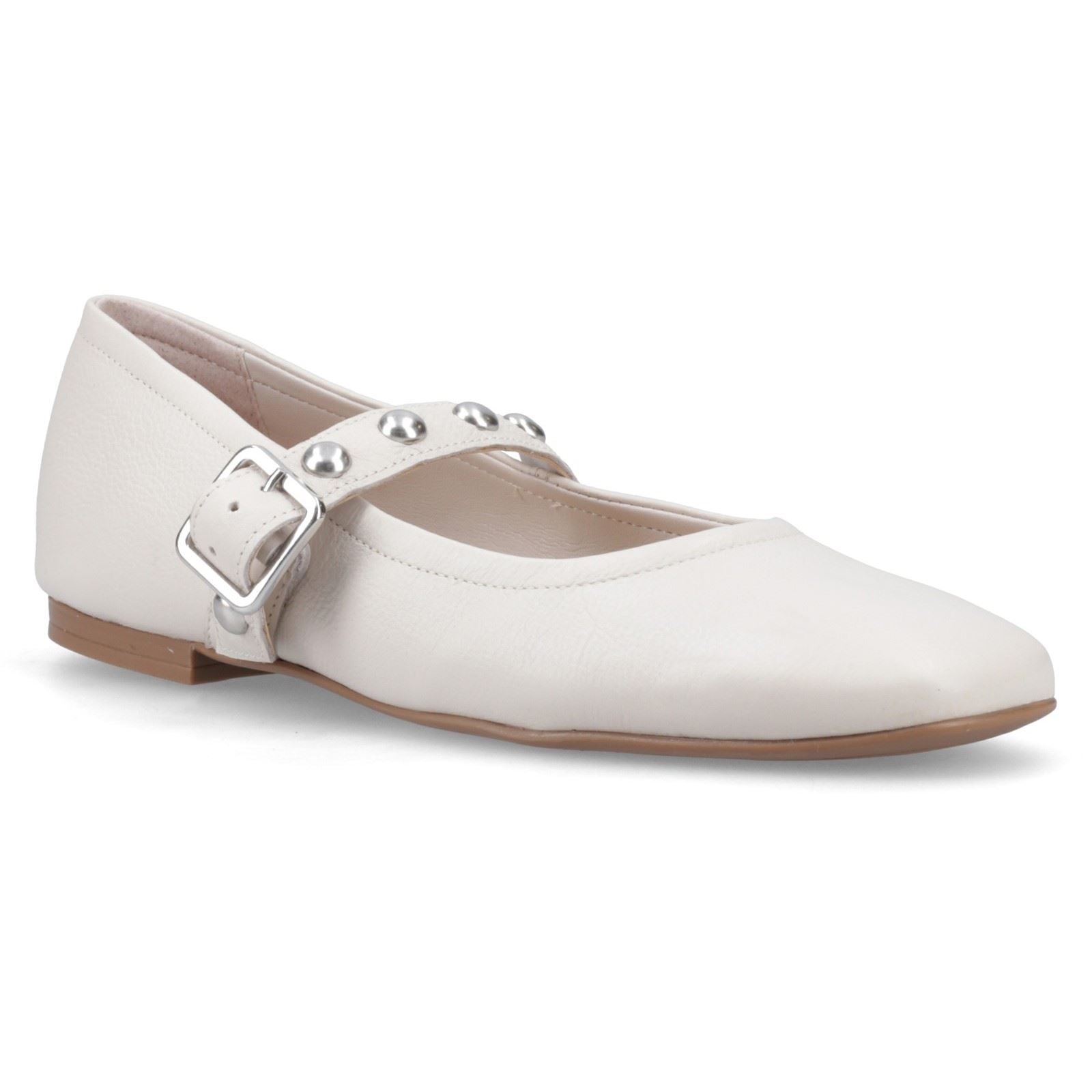 Hush Puppies Charlene Stud Ballerina Leather Women's Ivory Flats
