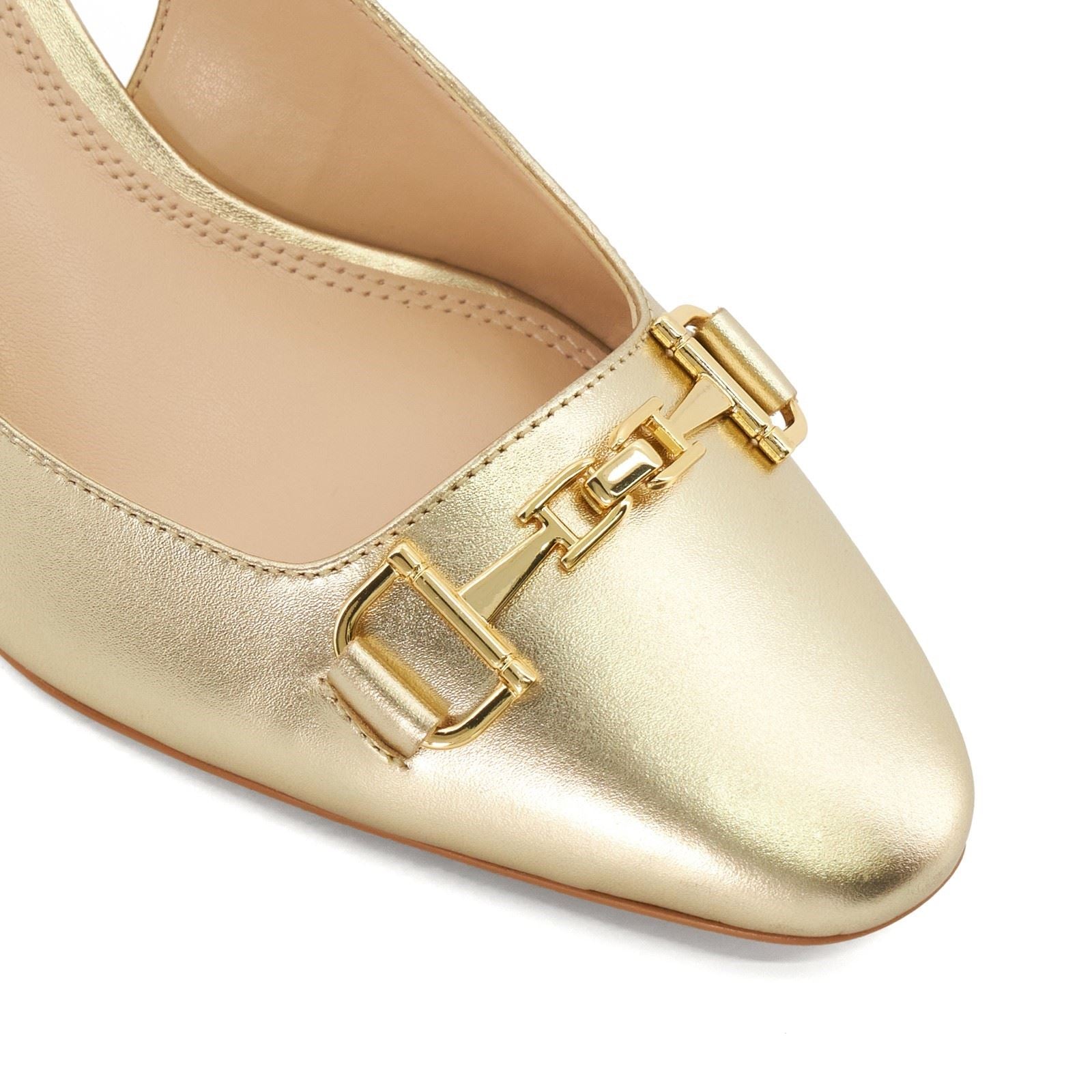 Dune Detailed Leather Women's Gold Heels