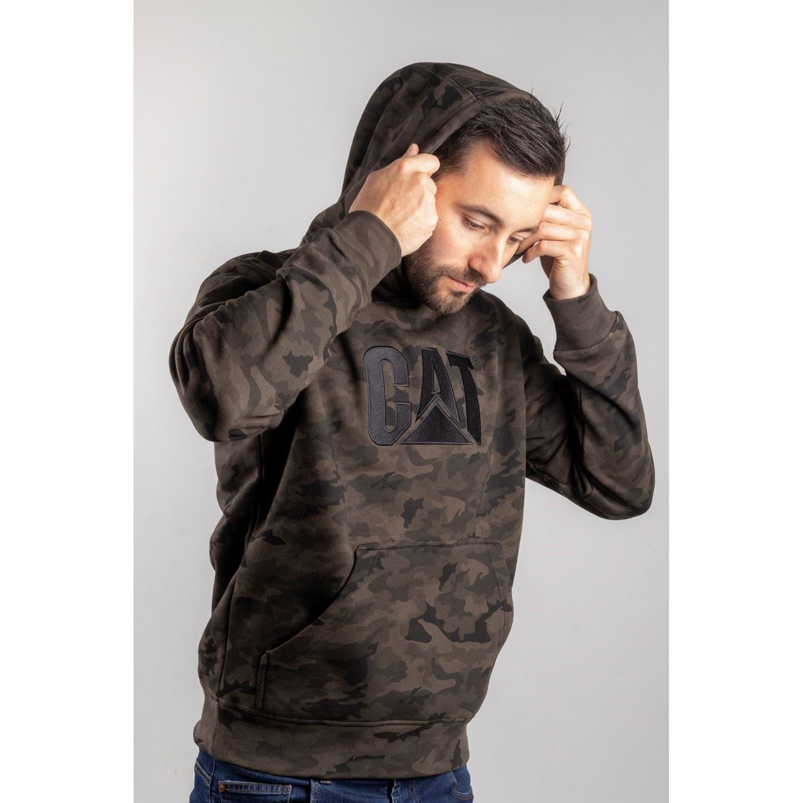 Caterpillar Trademark Cotton Men's Green Hooded Sweatshirt