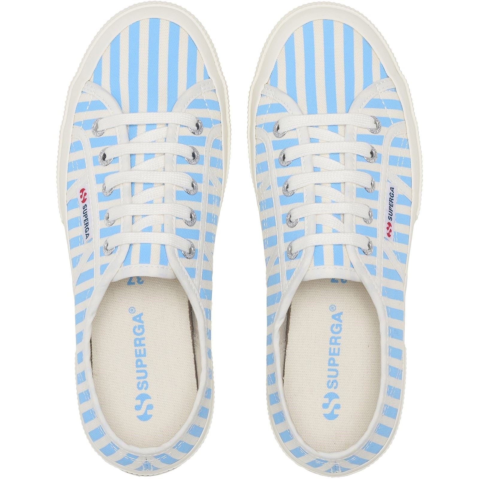 Superga 2750 Stripes Print Cotton Women's Off White/Azure Sneakers