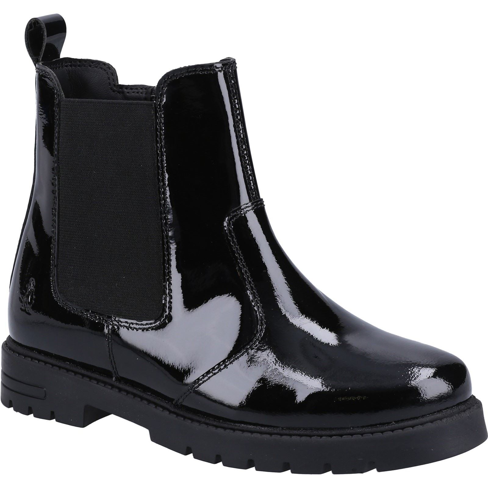 Hush Puppies Laura Patent JNR Leather Girls's Black Boots