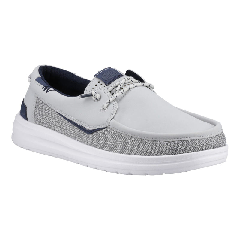 HEYDUDE Welsh Grip Classic Mesh Cotton Blend Men's Storm Gray/Navy Blazer Boat Shoes