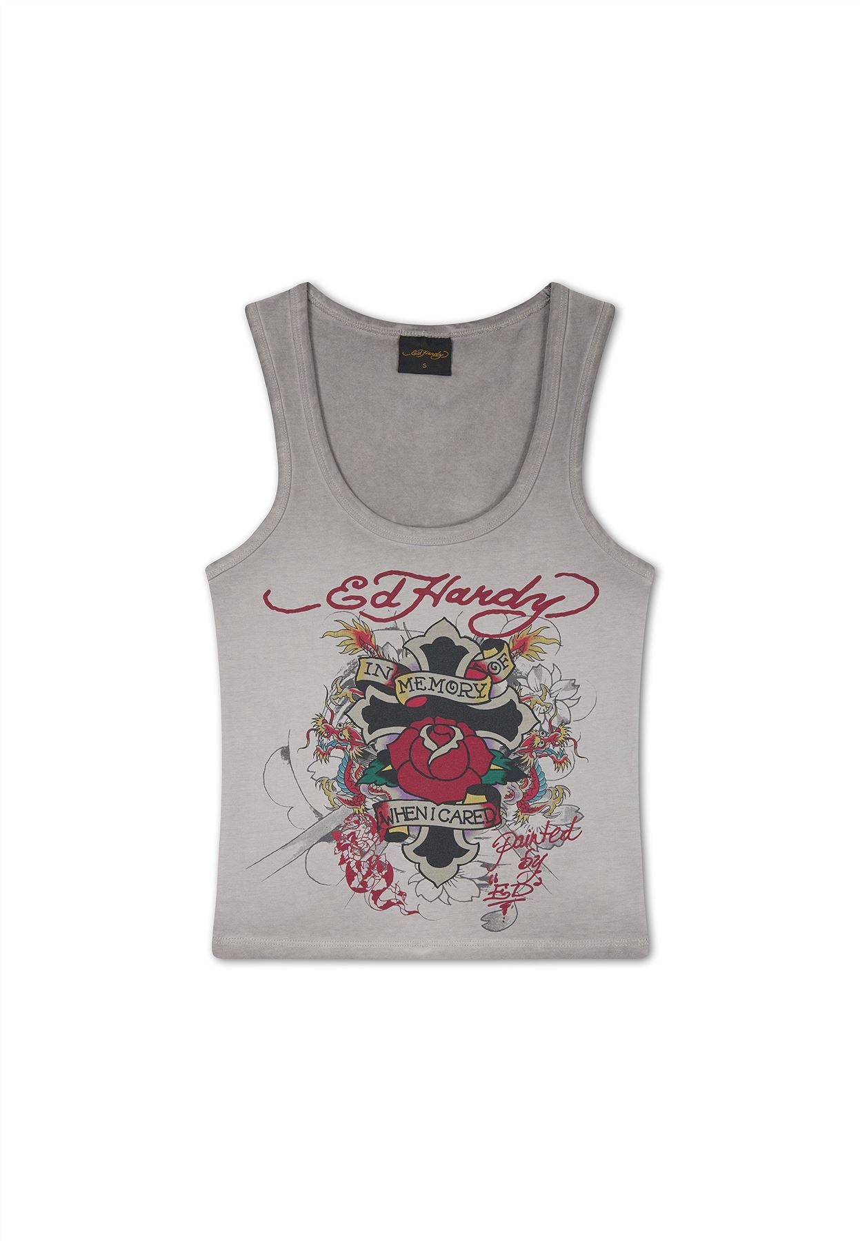 Ed Hardy In Memory of When I Cared Fitted Women's Gray Vest Top
