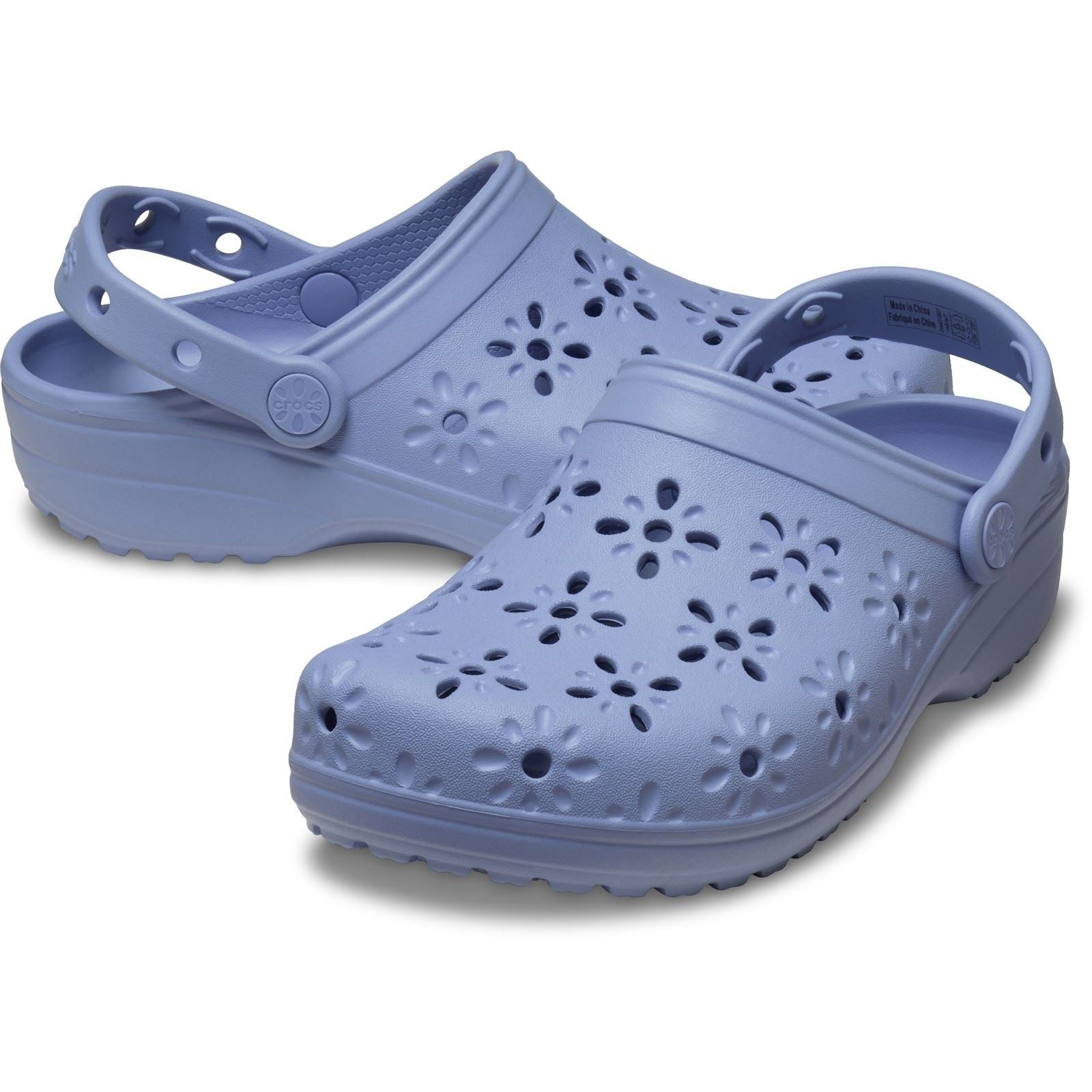 Crocs Classic Floral Cut Out Thermoplastic Women's Blue Haze Clogs