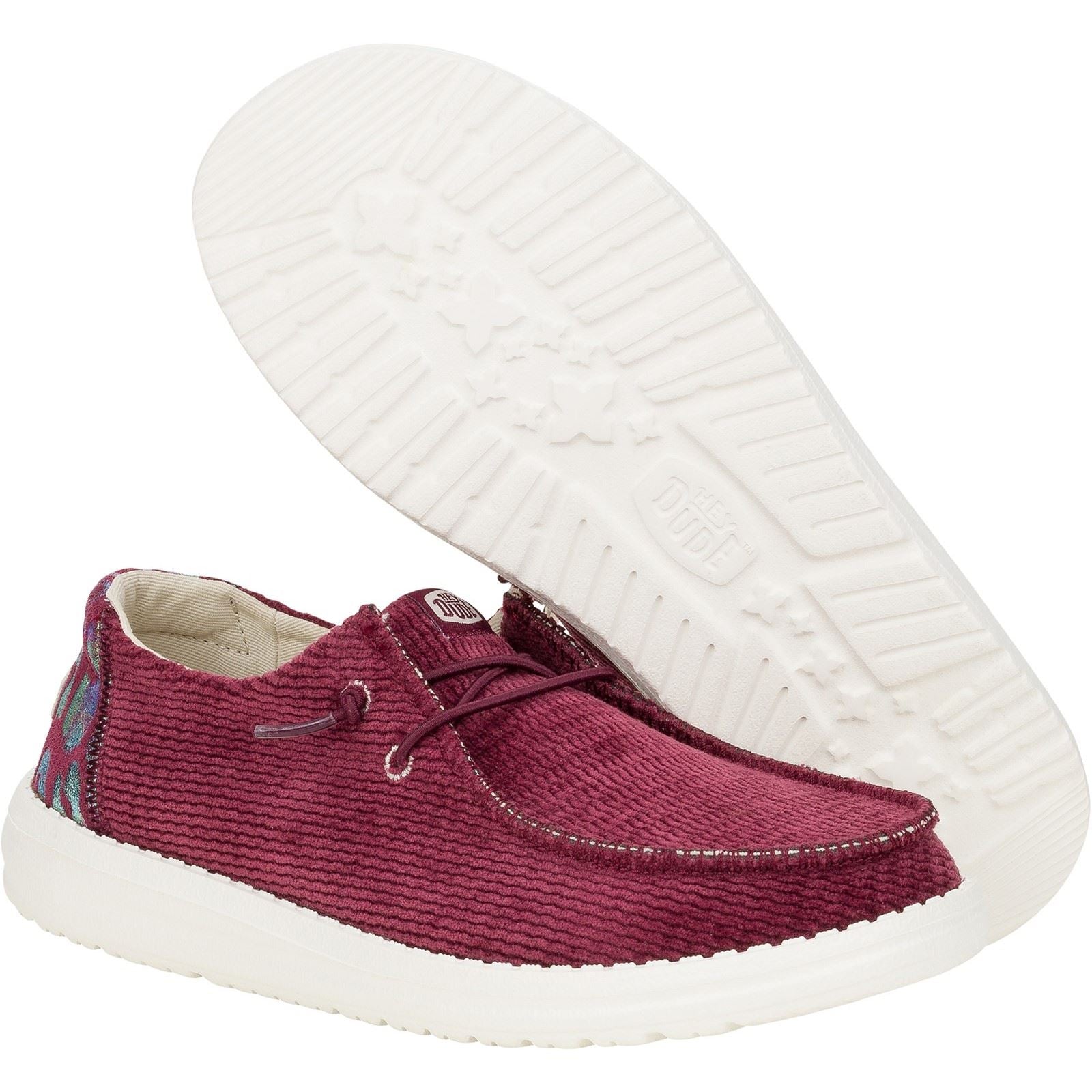 HEYDUDE Wendy Corduroy Leo Synthetic Women's Burgundy Shoes