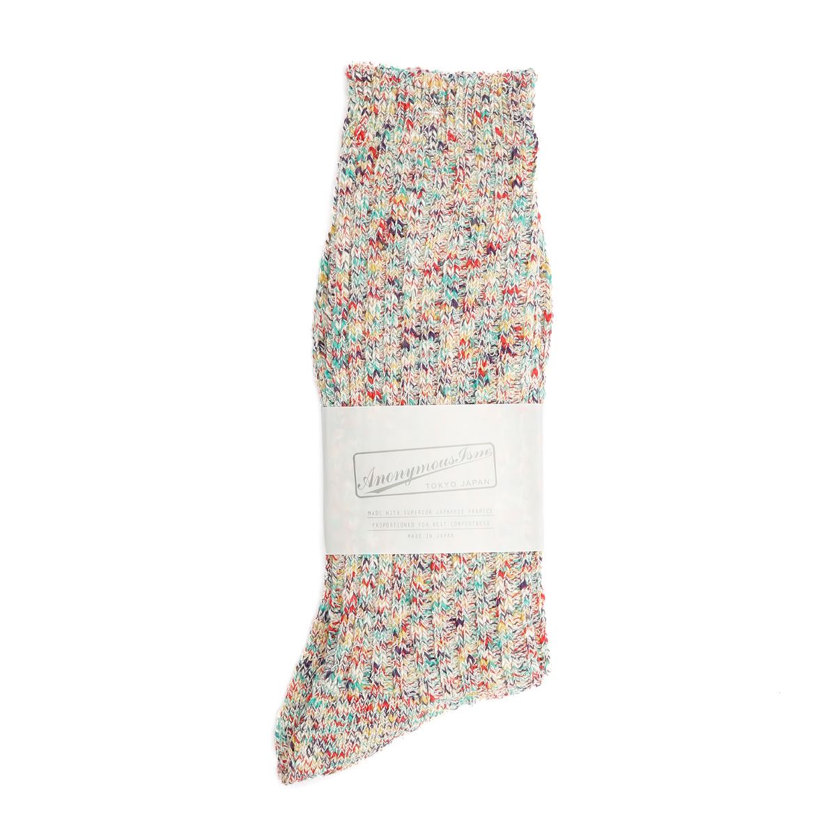 Anonymous Ism Homespun Art Crew Cotton Men's Multicoloured Calf High Socks