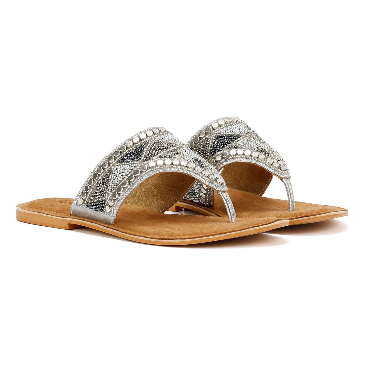 Tower London Wide Vamp Toepost Women's Silver Sandals