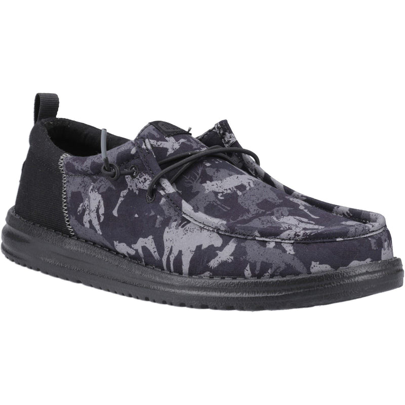 HEYDUDE Wally Funk Hunt Camo Canvas Men's Black Boat Shoes