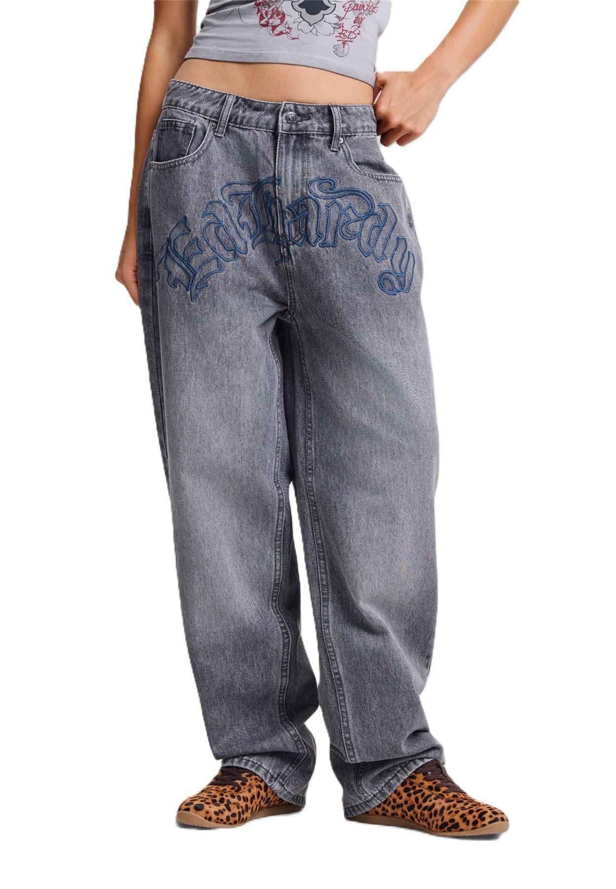 Ed Hardy Snake and Roses Vintage Wash Women's Gray Jeans