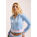 Juicy Couture Velour Cropped Stripe Hoodie Polyester Women's Blue Hooded Sweatshirt