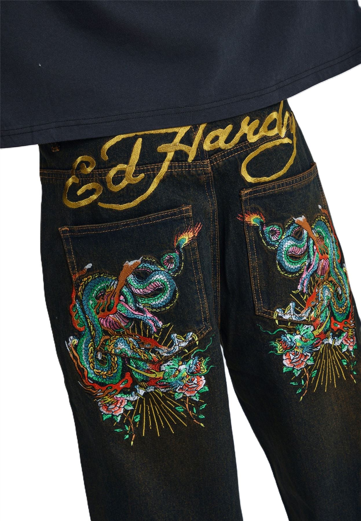 Ed Hardy Slithering Dragon XXTRA Men's Sandy Black Jeans