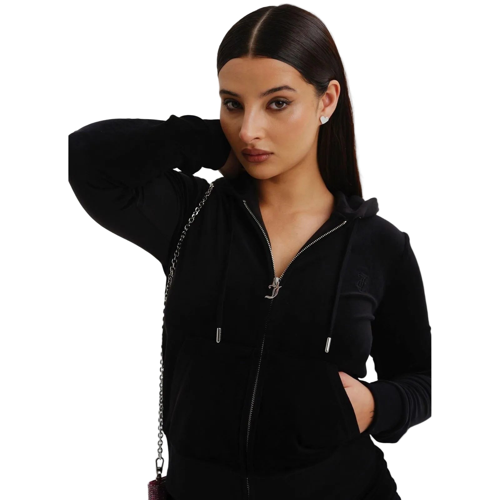 Juicy Couture Robertson Classic Jacket Polyester Women's Black Hooded Sweatshirt