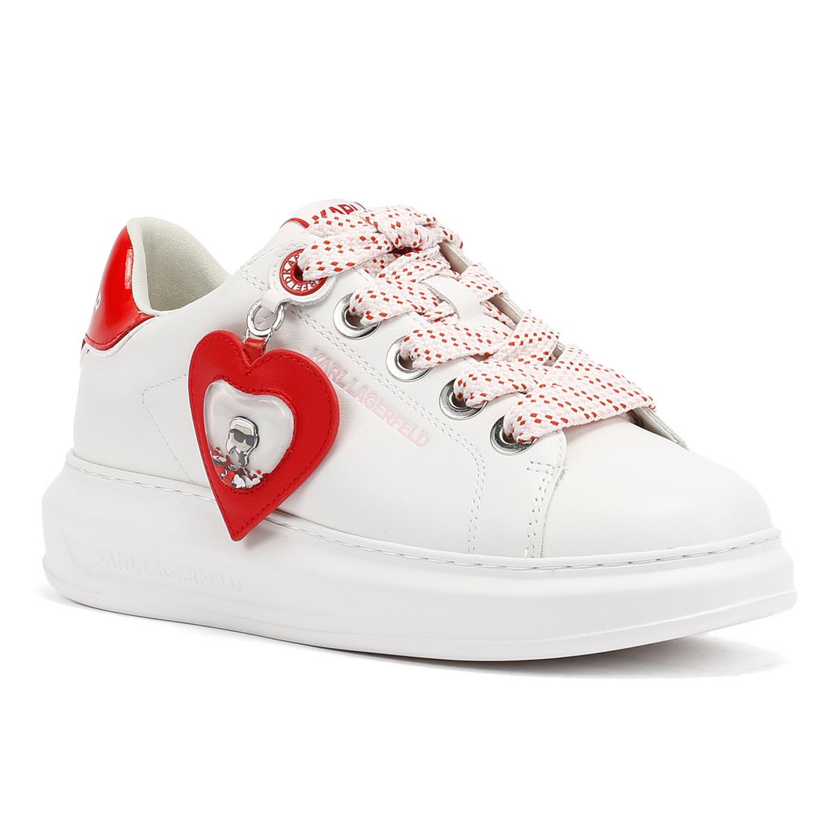 Karl Lagerfeld Kapri Valentine Pendant Leather Women's White/Red Sneakers