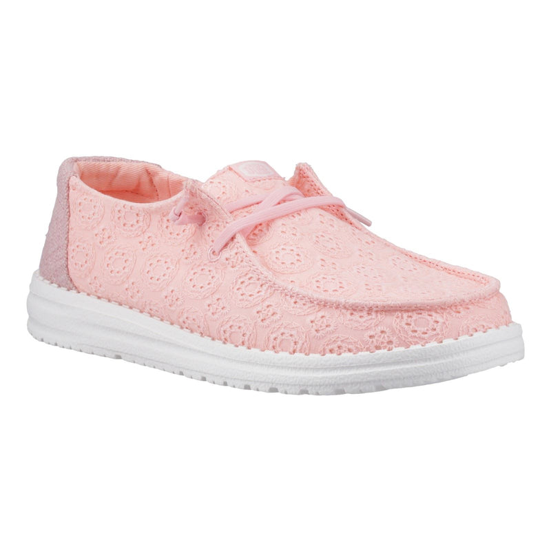 HEYDUDE Wendy Eyelet Lace Cotton Blend Women's Pale Pink Moccasins Shoes