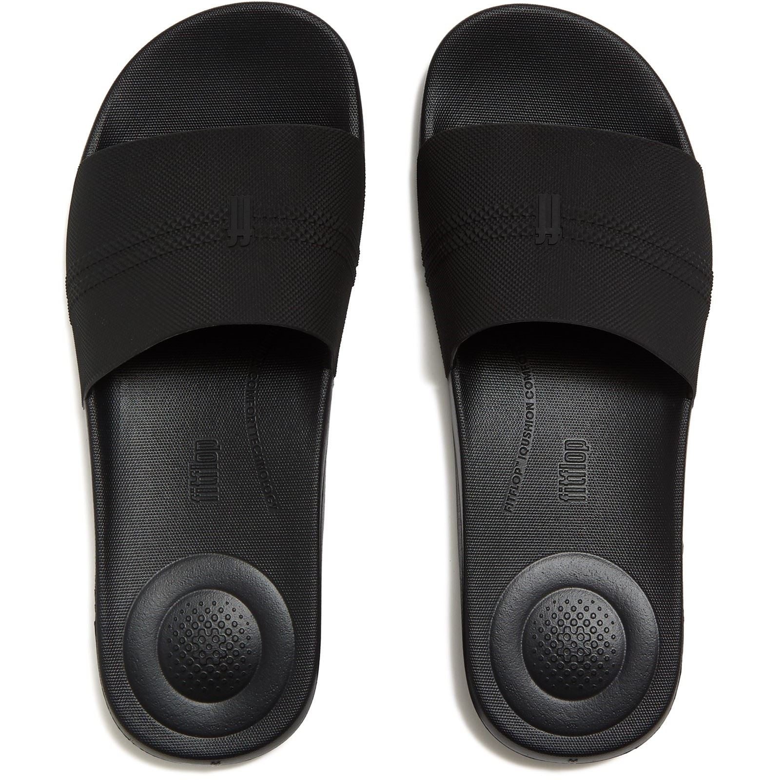 Fitflop iQushion Pool Slides Polyurethane Men's All Black Slides
