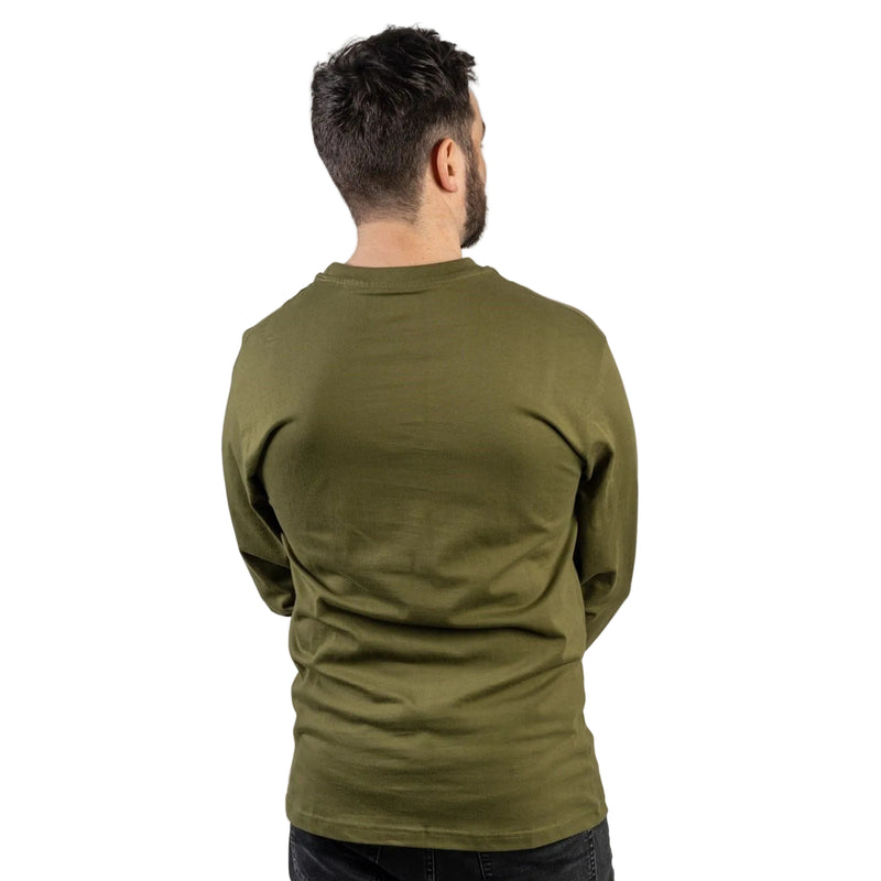 Caterpillar Trademark Banner Long Sleeve Cotton Men's Green T-Shirt
