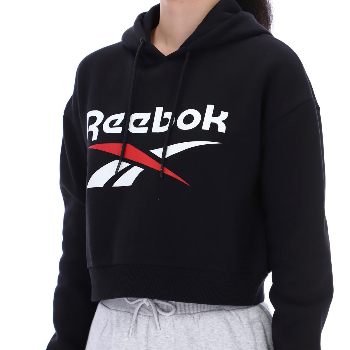 Reebok Avery Oversized Cropped Hoody Cotton Women's Black Hooded Sweatshirt