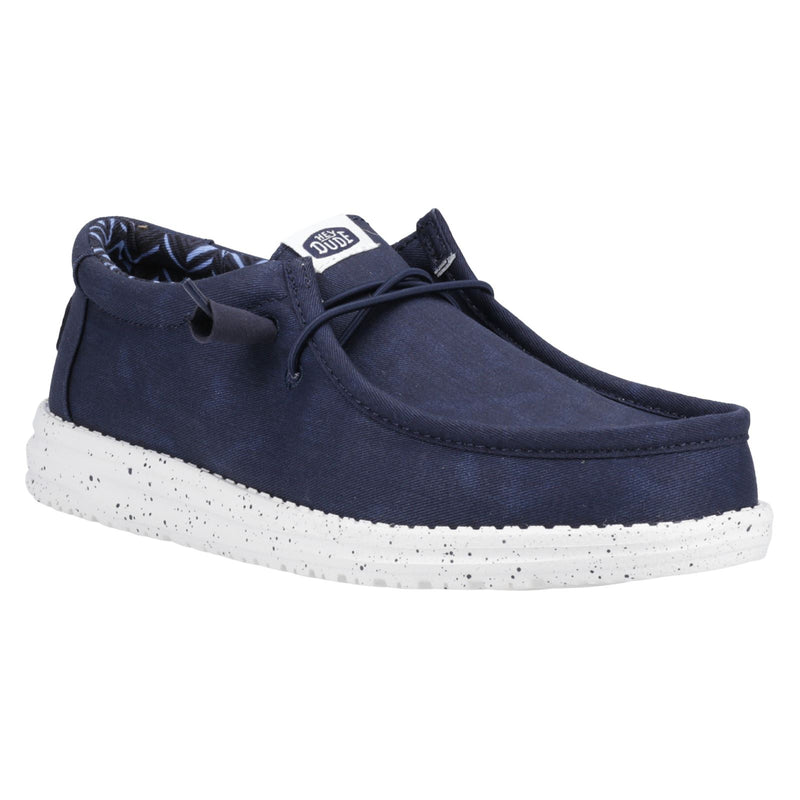 HEYDUDE Wally Canvas 100% Cotton Men's Navy Boat Shoes