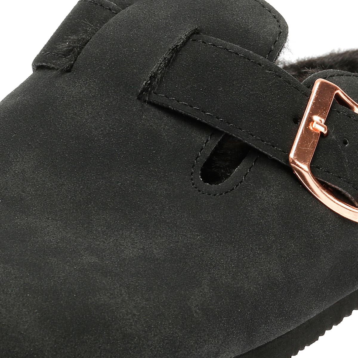 Penguin Poppy Fur Suede Women's Black Mules
