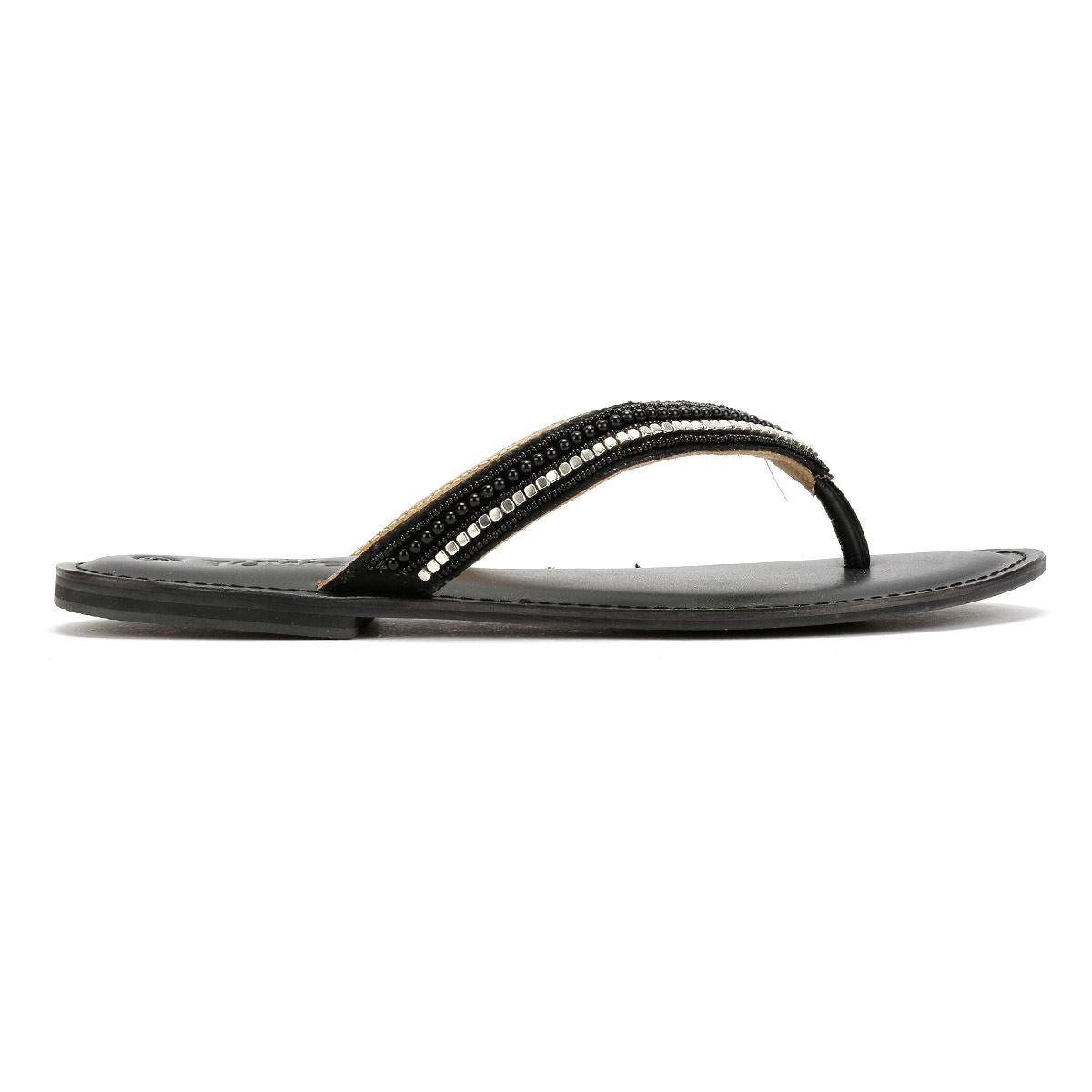 Tower London Metallic Bead Thong Women's Black Sandals