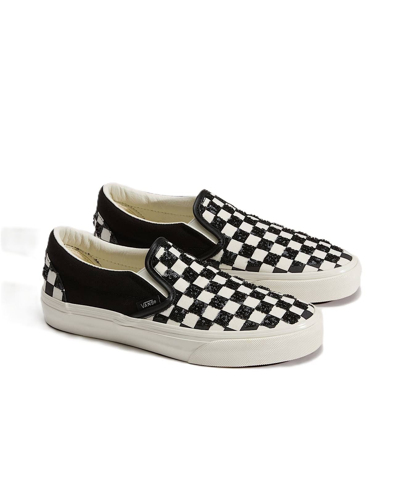Vans Classic Slip-On Canvas Women's Black/White Beaded Checkerboard Sneakers