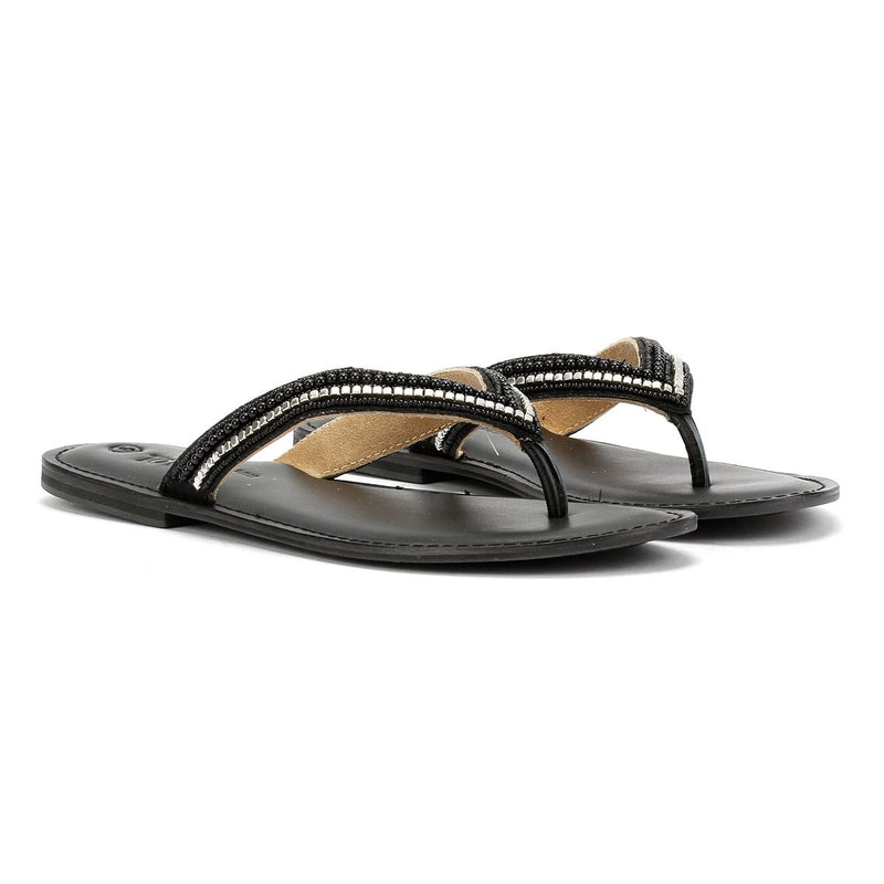 Tower London Metallic Bead Thong Women's Black Sandals