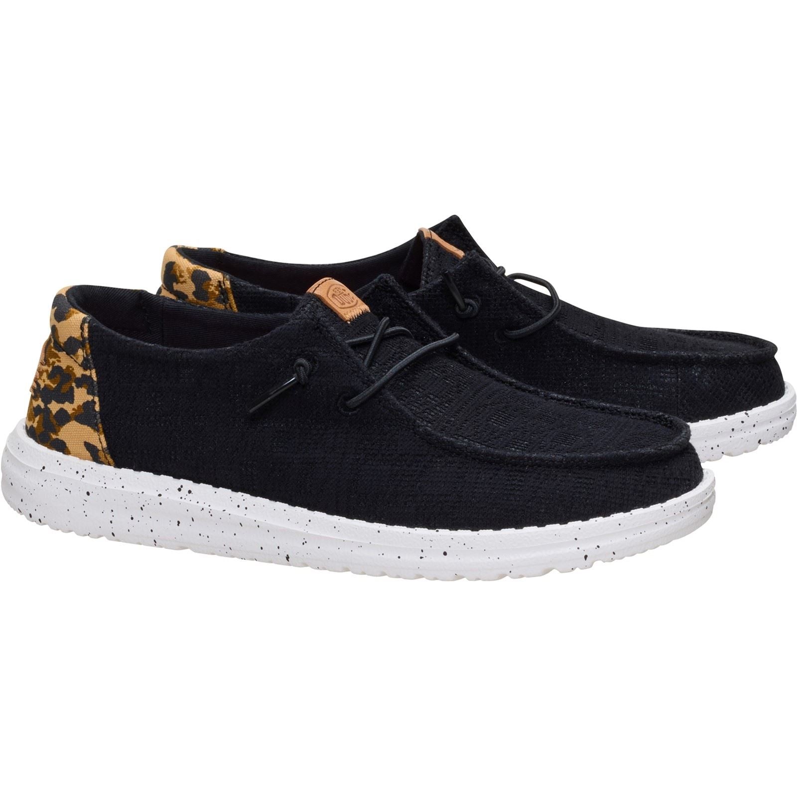 HEYDUDE Wendy Wildcat Cotton Women's Black/Leopard Moccasins Shoes