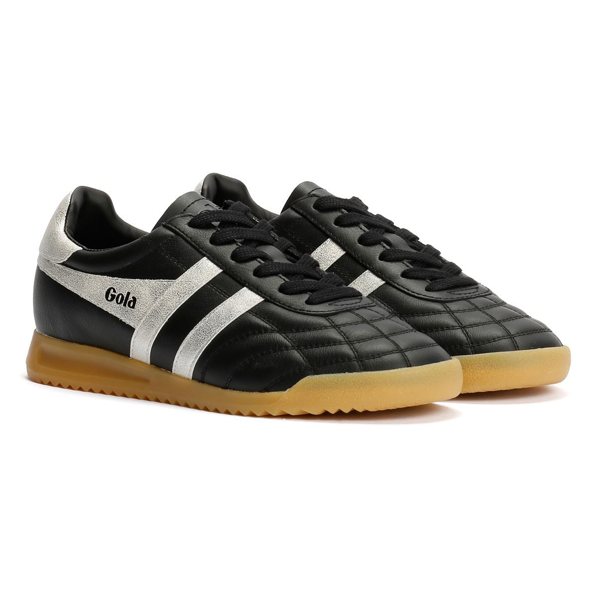 Gola Stadium Leather Women's Black/Silver Sneakers