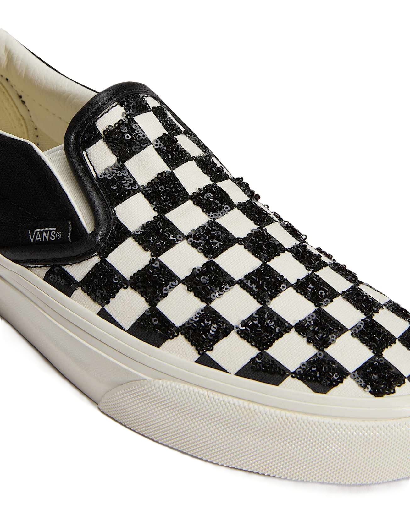 Vans Classic Slip-On Canvas Women's Black/White Beaded Checkerboard Sneakers