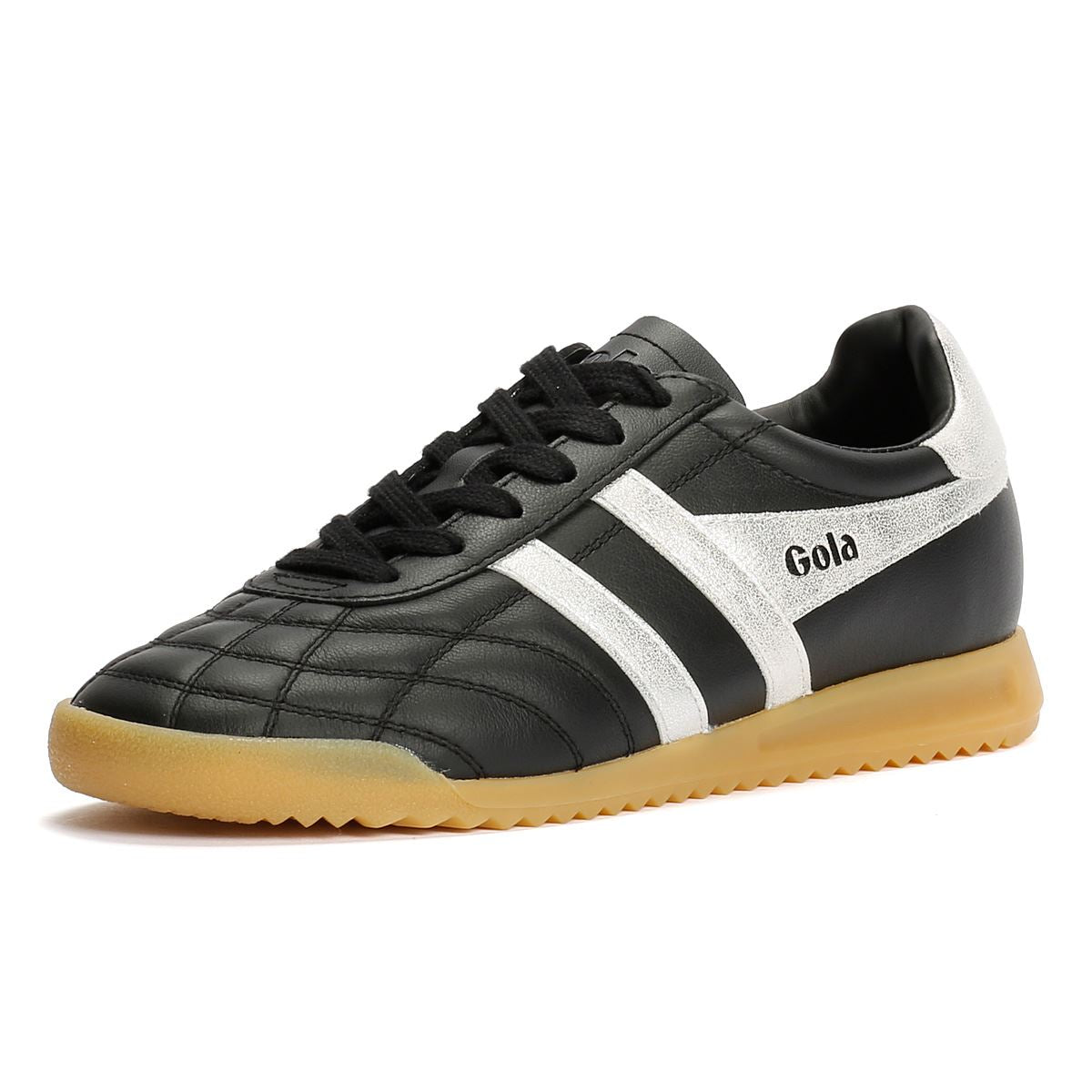Gola Stadium Leather Women's Black/Silver Sneakers