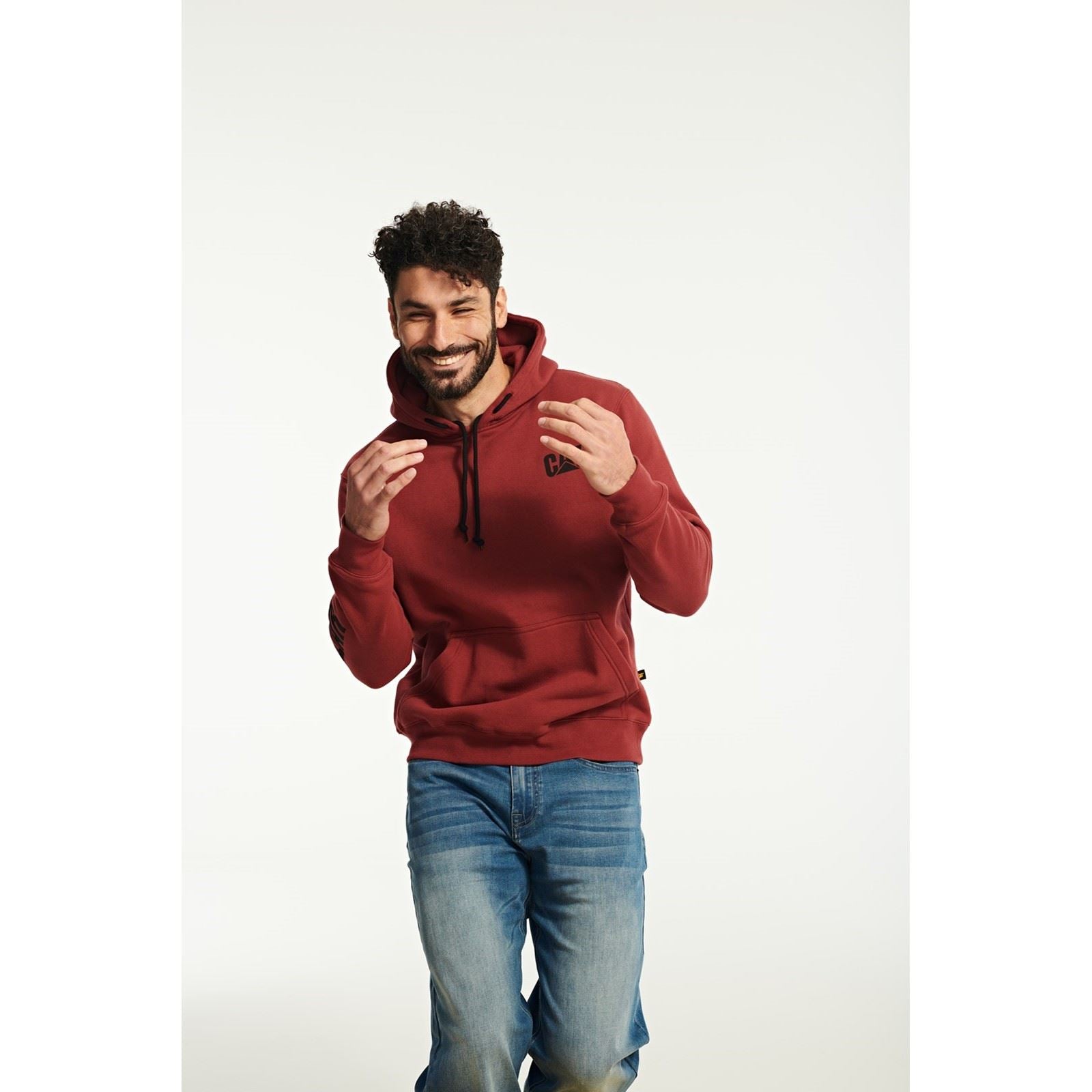 Caterpillar Trademark Banner Cotton Men's Red Hooded Sweatshirt