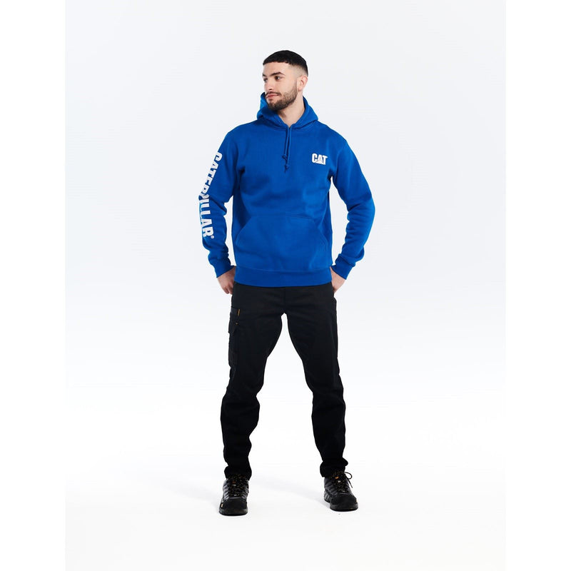 Caterpillar Trademark Banner Cotton Men's Blue Hooded Sweatshirt