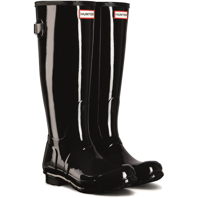 Hunter WFT1001RGL-BLK Tall Back Adjustable Gloss Wellington Boots Female Black