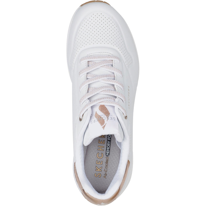 Skechers Womens Uno - Shimmer Away 155196-WHT White Lace Up Shoe