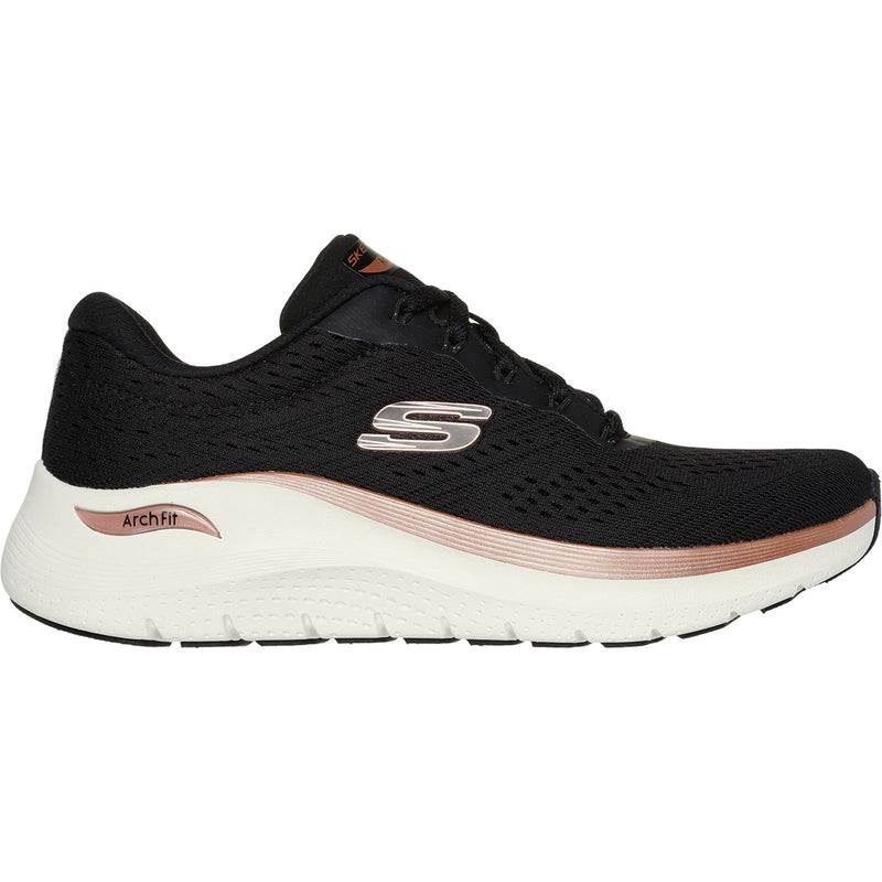 Skechers Womens Arch Fit 2.0 Glow The Distance 150067-BKRG Black/Rose Gold Lace Up Shoe