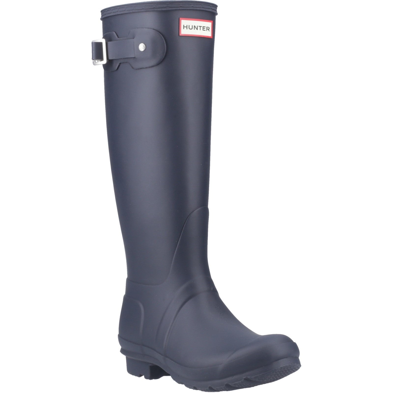 Hunter Womens Navy Original Tall Tartan Back Strap Wellington Boots