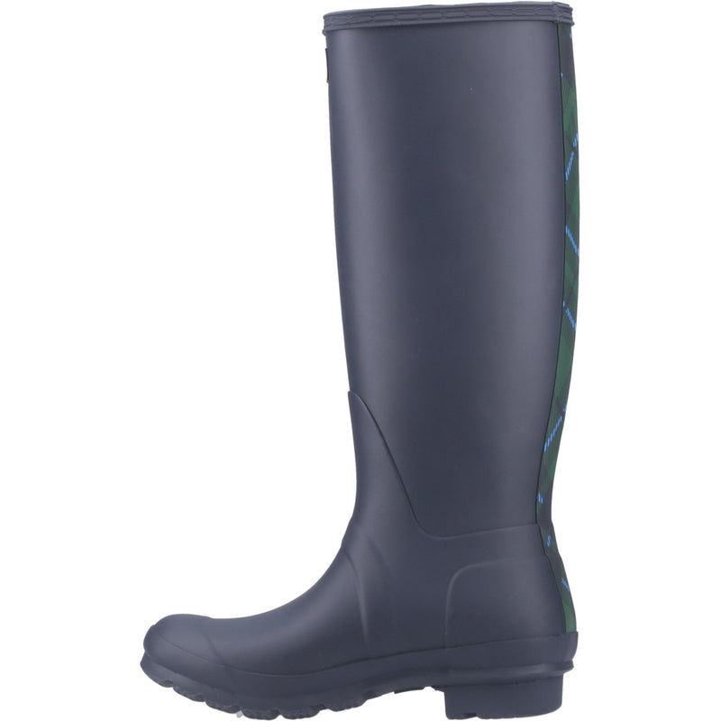 Hunter  Womens Navy Original Tall Tartan Back Strap Wellington Boots