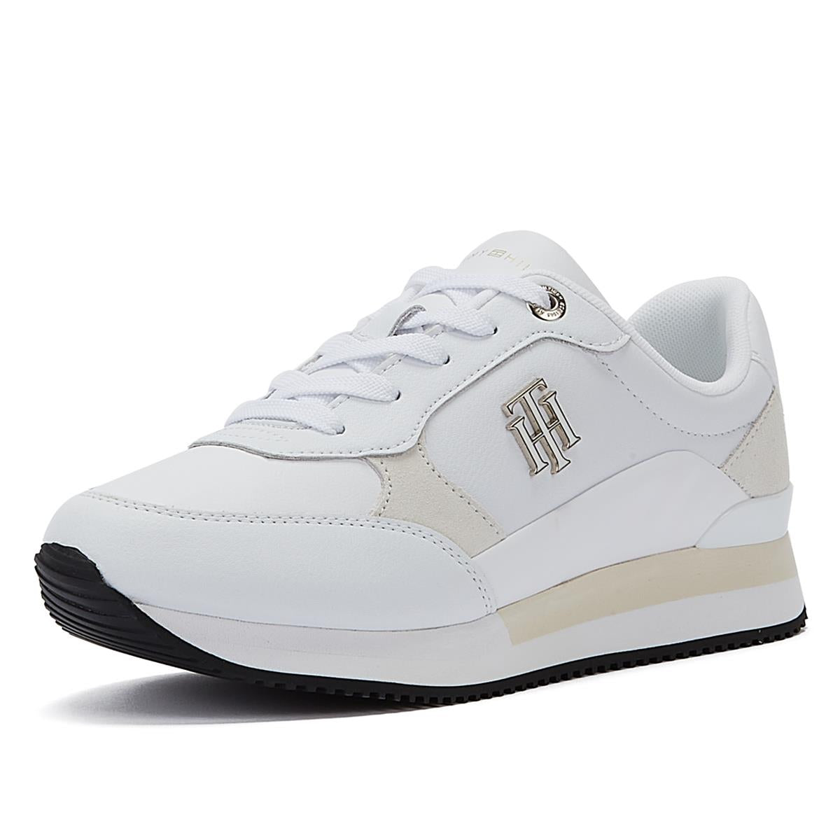 Tommy Hilfiger TH Emboss Metallic Sneaker Womens White/Gold Sneakers