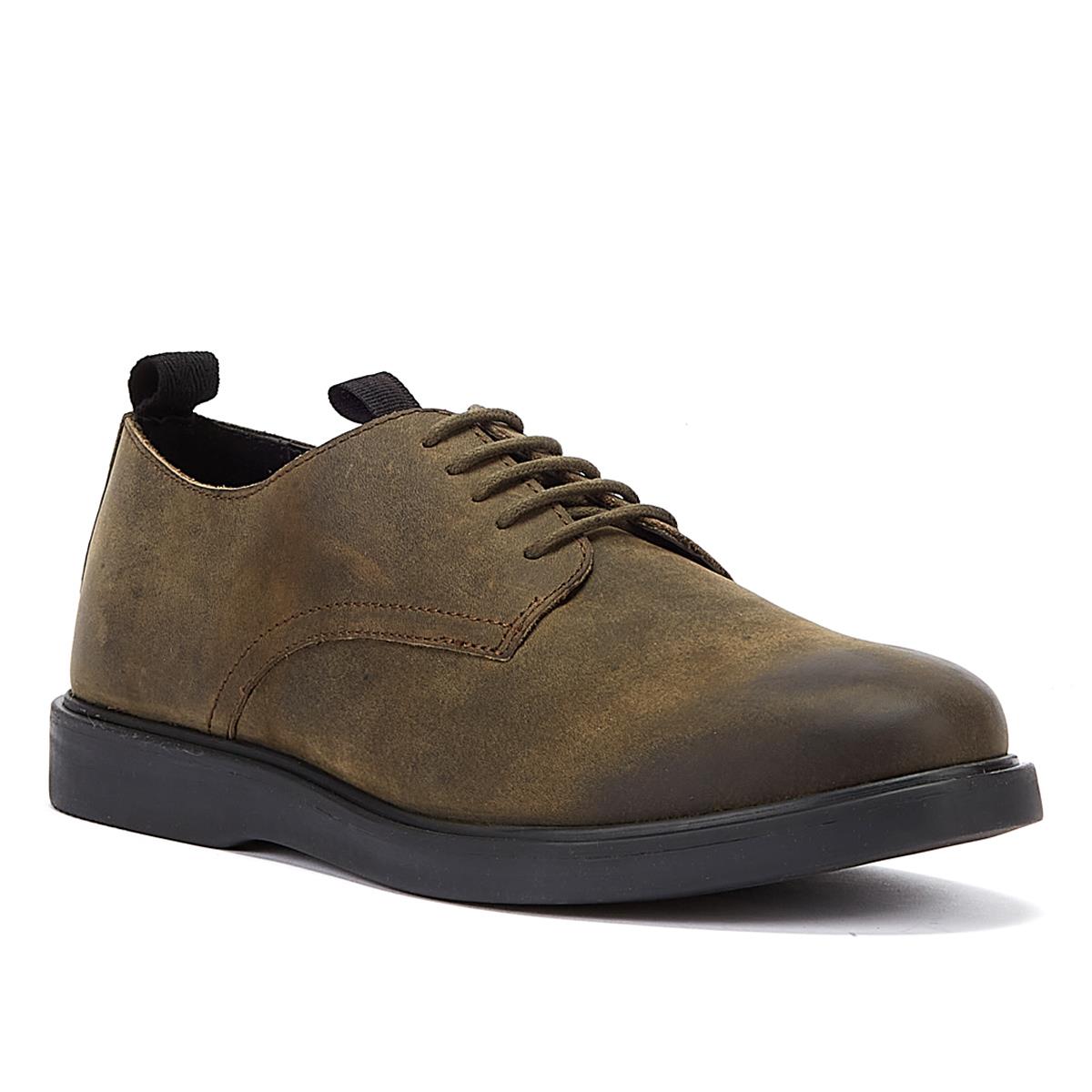 Hudson Barnstable Khaki Leather Men's Green Lace-Up Shoes