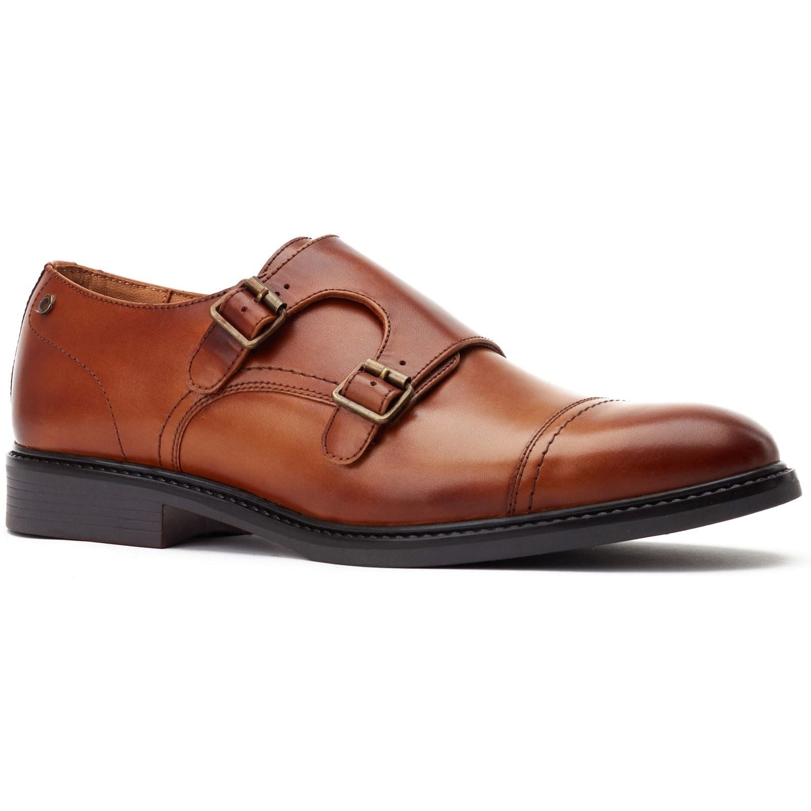 Base London Diablo Leather Men's Burnt Tan Double Monk Shoes