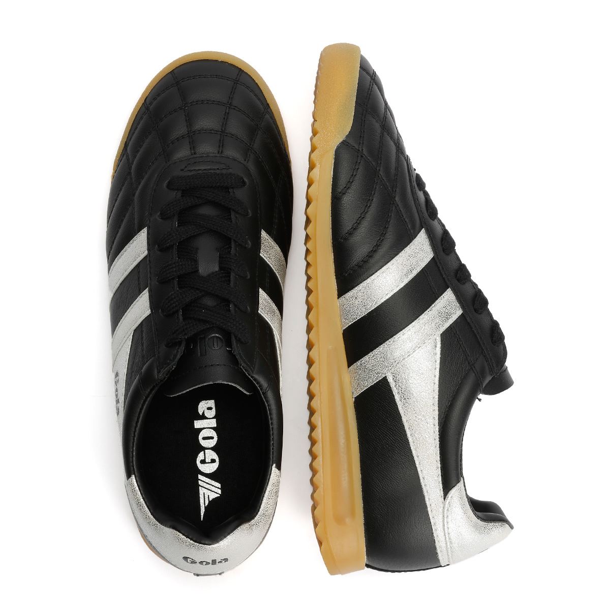 Gola Stadium Leather Women's Black/Silver Sneakers