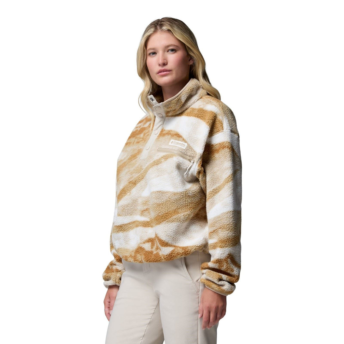 Columbia Helvetia II Printed Cropped Half Snap Polyester Women's Beige Fleece Pullover