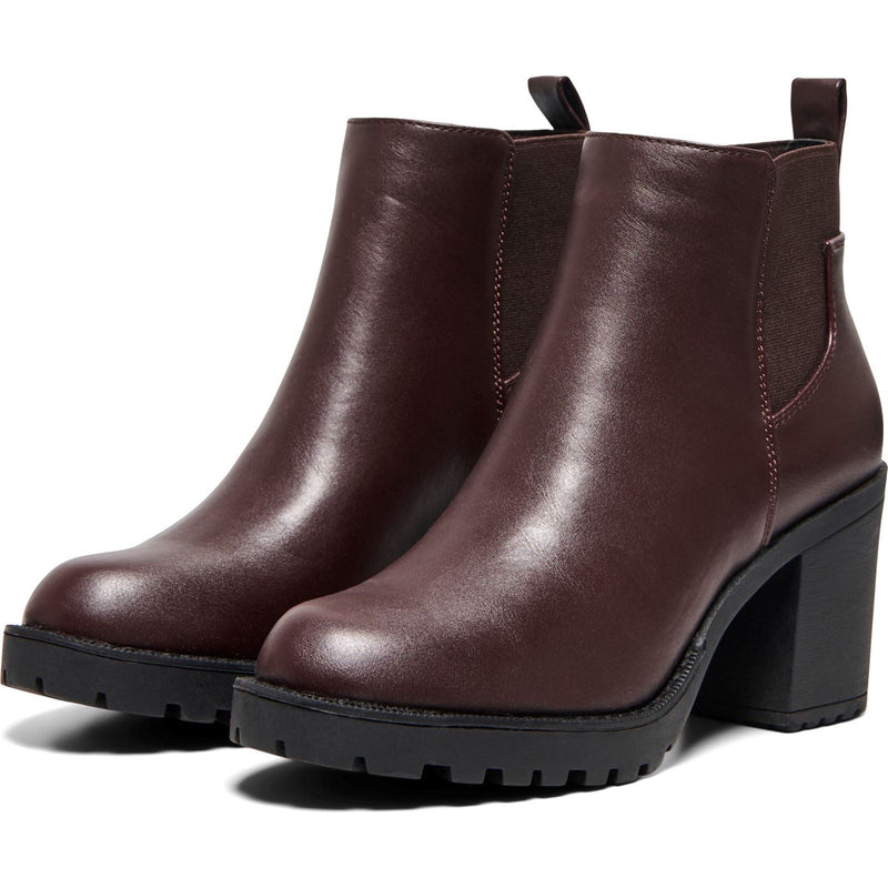 ONLY Barbara Polyurethane Women's Chocolate Brown Heeled Chelsea Boots