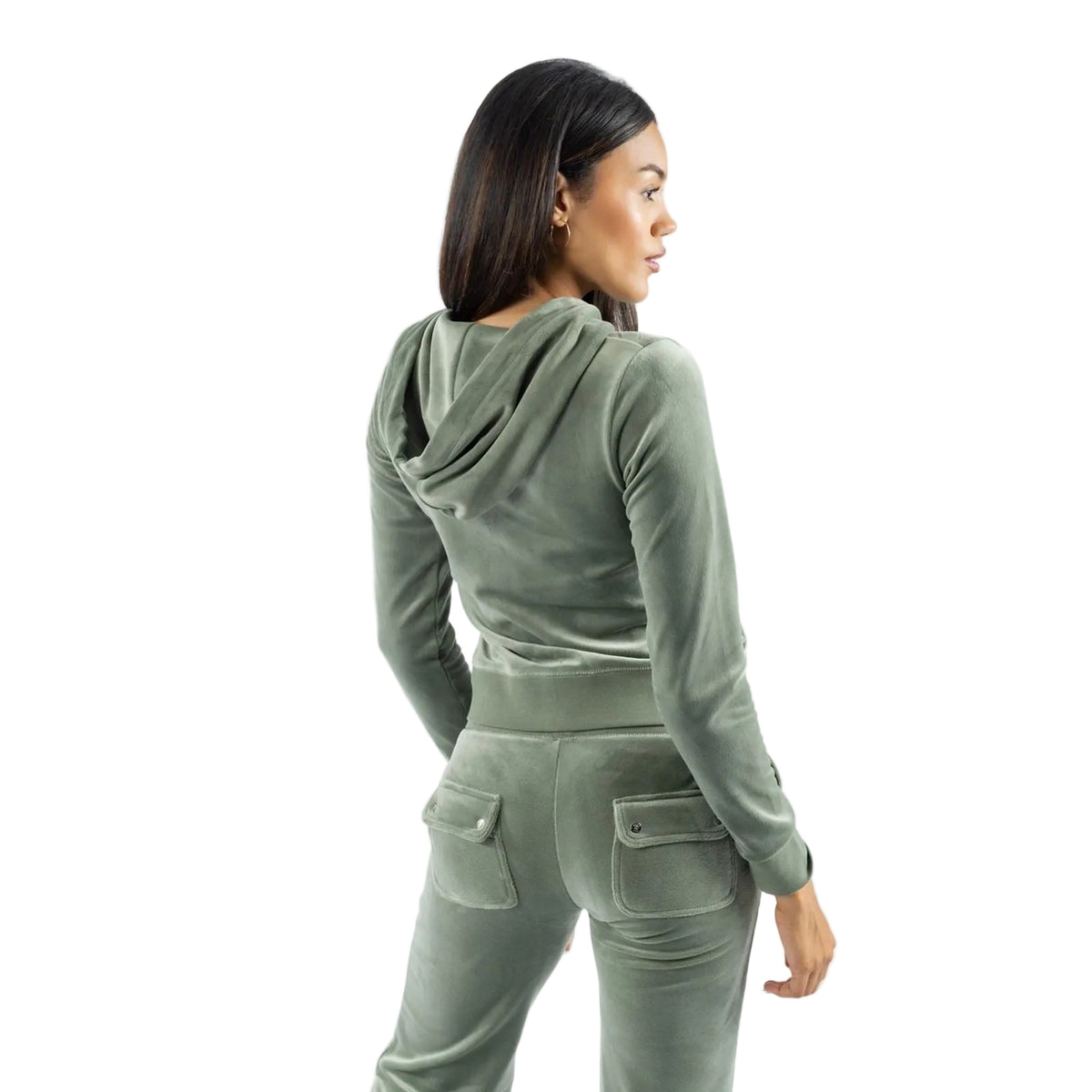 Juicy Couture Robertson Classic Jacket Polyester Women's Green Hooded Sweatshirt
