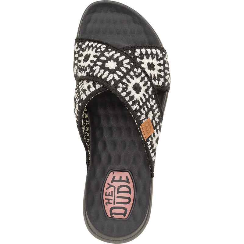HEYDUDE Christi Slide Cottage Crochet Cotton Women's Black/White Sandals